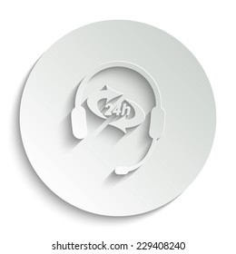 Headphone for support or service - vector icon with shadow on a round button