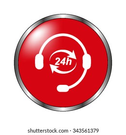 Headphone for support or service - vector icon  on the red button