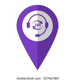 Headphone for support or service - vector icon;  violet map pointer