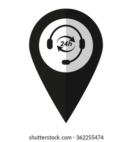 Headphone for support or service - vector icon;  black map pointer