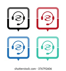 Headphone for support or service - vector icon; map pointer;  message bubble