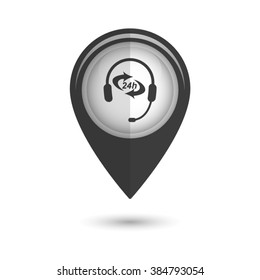 Headphone for support or service - vector icon;  black map pointer
