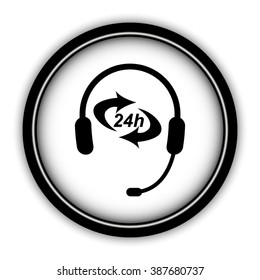 Headphone for support or service - vector icon; round  button with shadow