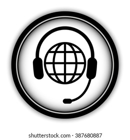 Headphone for support or service - vector icon; round  button with shadow