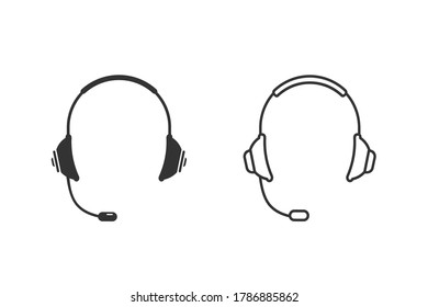 Auriculares para soporte o servicio - conjunto de iconos de línea vectorial aislados en blanco
