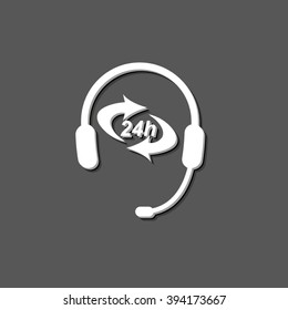 Headphone for support or service - white vector  icon with shadow