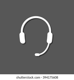 Headphone for support or service - white vector icon  with shadow