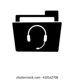Headphone for support or service - white vector icon ; black folder
