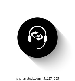 Headphone for support or service - white vector icon  with shadow