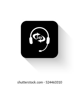 Headphone for support or service - white vector  icon with shadow