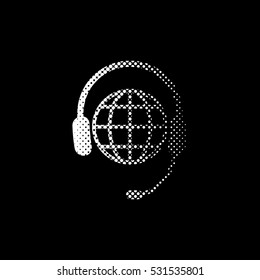 Headphone for support or service - white vector icon;  halftone illustration