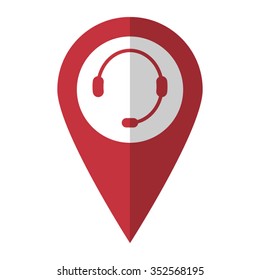 Headphone for support - vector icon; red map  pointer