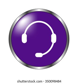 Headphone for support - vector icon; violet button