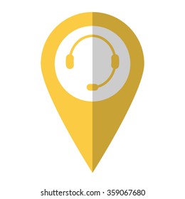 Headphone for support - vector icon;  yellow map pointer