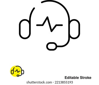 Icono de línea vectorial de asistencia para audífonos