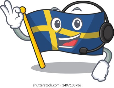 With headphone swede flags flutter on character pole
