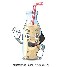 With headphone sweet banana smoothie isolated on mascot