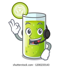 With headphone sweet cucumber juice isolated on mascot