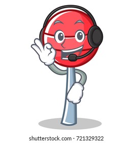 With headphone sweet lollipop character cartoon