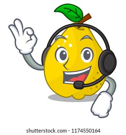 With headphone sweet quince isolated on mascot cartoon