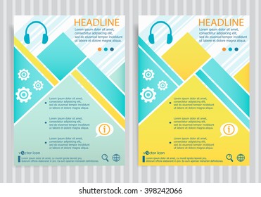 Headphone symbol on vector brochure flyer design layout template. Business modern template