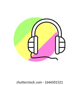 Icono de tecnología de auriculares. Línea simple, vector de contorno en círculo de color de iconos de estilo retro 90s para ui y ux, sitio web o aplicación móvil