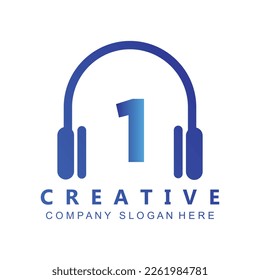 Headphone Template On 1 Letter.Music And Podcast Logo Design Headphone Concept