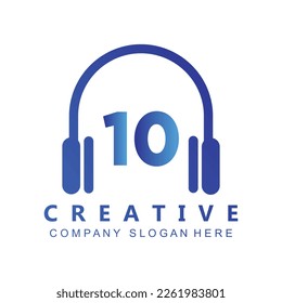 Headphone Template On 10 Letter.Music And Podcast Logo Design Headphone Concept