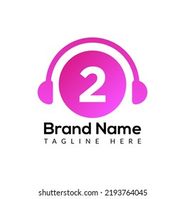 Headphone Template On 2 Letter.Music And Podcast Logo Design Headphone Concept