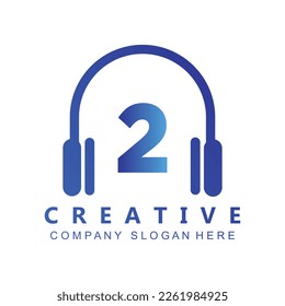 Headphone Template On 2 Letter.Music And Podcast Logo Design Headphone Concept