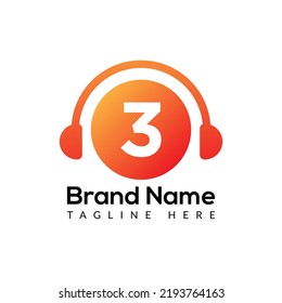 Headphone Template On 3 Letter.Music And Podcast Logo Design Headphone Concept