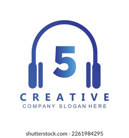 Headphone Template On 5 Letter.Music And Podcast Logo Design Headphone Concept