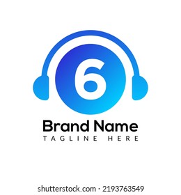 Headphone Template On 6 Letter.Music And Podcast Logo Design Headphone Concept