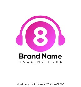 Headphone Template On 8 Letter.Music And Podcast Logo Design Headphone Concept