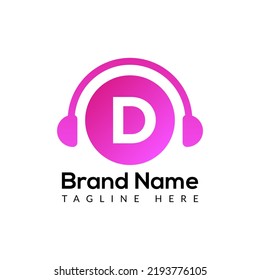 Headphone Template On D Letter.Music And Podcast Logo Design Headphone Concept