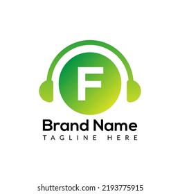 Headphone Template On F Letter.Music And Podcast Logo Design Headphone Concept