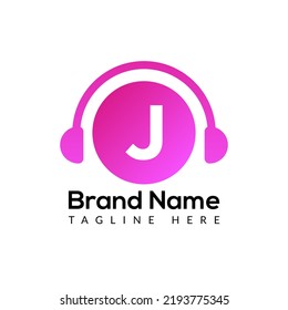 Headphone Template On J Letter.Music And Podcast Logo Design Headphone Concept