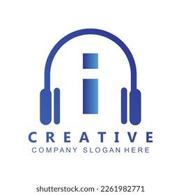 Headphone Template On I Letter.Music And Podcast Logo Design Headphone Concept