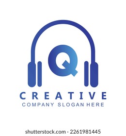 Kopfhörervorlage für Q Letter.Music and Podcast Logo Design Kopfhörer-Konzept