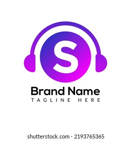 Headphone Template On S Letter.Music And Podcast Logo Design Headphone Concept