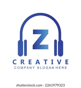 Plantilla De Auriculares En Letra Z.Diseño De Logotipos De Música Y Podcast