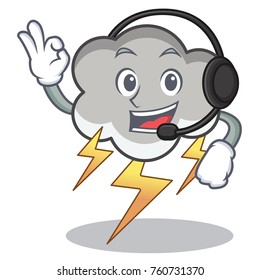With headphone thunder cloud character cartoon