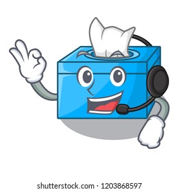 With headphone tissue box isolated on the mascot