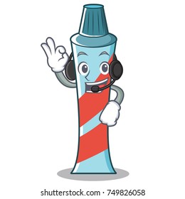With headphone toothpaste character cartoon style