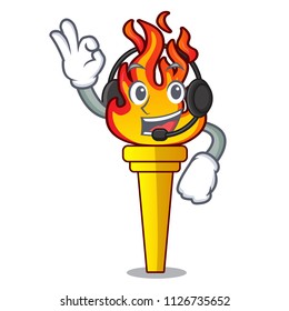 With headphone torch mascot cartoon style