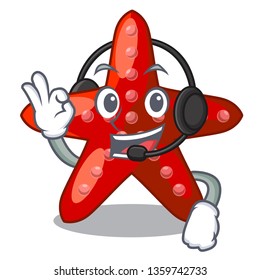 With headphone toy red starfish cartoon above table