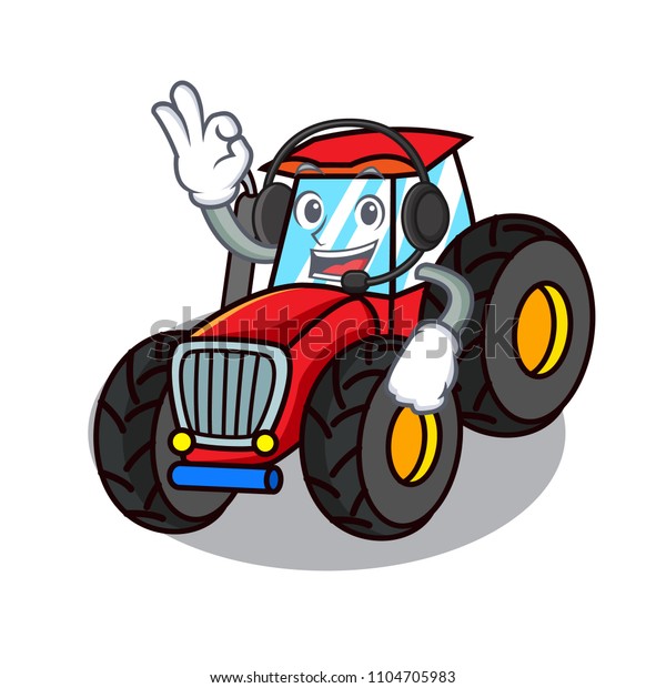 With headphone\
tractor mascot cartoon\
style