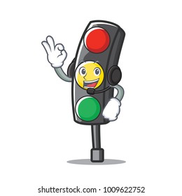 With headphone traffic light character cartoon