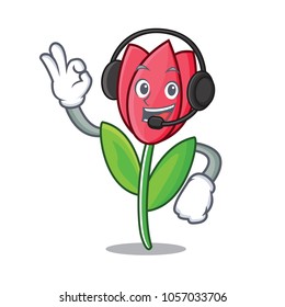 With headphone tulip mascot cartoon style