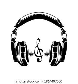 headphone with tune and note music vector illustration